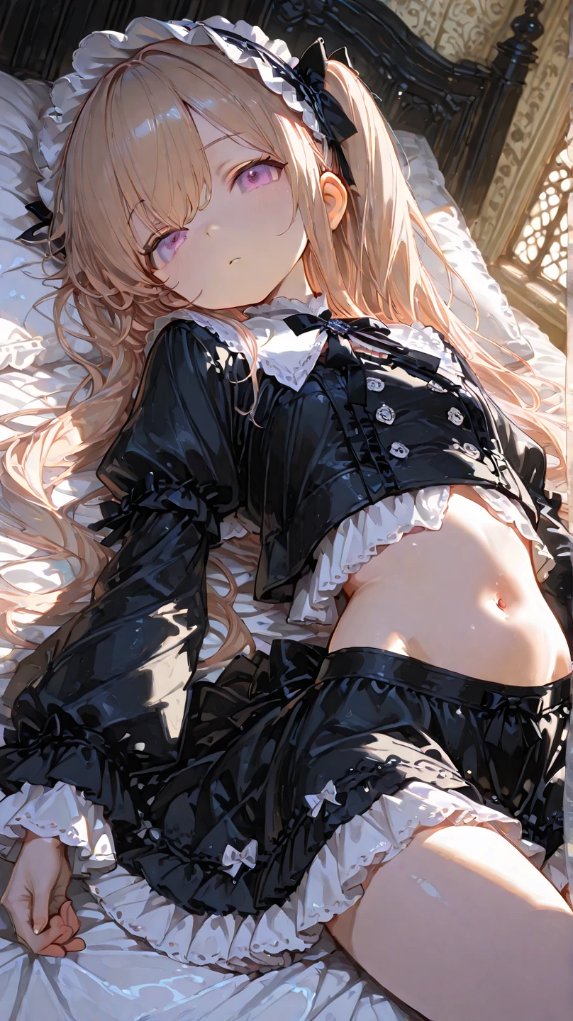 Shiny blond hair, very long hair, sophisticated haircut, ((((hair fully braided)))), ((small twisted braids)), thin and oval face, submissive, (((gagged))), ((((black tight latex crop top)))), ((((tight latex skirt)))), cute and blushing 18 years old anime girl, look away because she is embarrassed and blushes, bright blue eyes, detailed face, detailed members, detailed arms, detailed hands, ((((sparkling diamond jewelry)))), tiara, ((makeup)), high heels, puffy sleeves, long gloves, long eyelashes, Girl lying, tied by ropes, shackled, can no longer move, tied tightly, very hard tied up with lots of ropes, hampered by so many ropes that she can no longer move, bound hands and feet, ropes tie his whole body, tied extremely tightly and forcefully to her bed by a lot of ropes, its limbs are strongly tied together by ropes, his torso is tied up with thick cords, her chest is so tied up with ropes that it sticks out, her legs are tied tightly with thick ropes, his hands are tied behind his back with ropes, she can no longer move her feet, her hands which are tied by thick ropes, she desperately tries to free herself, likes to be tied tight with big ropes, likes to be immobilized by big ropes, lying down, his hands and feet are strongly tied to the railing of his bed, his legs are pressed together and tied with ropes, its limbs are held vigorously by imposing ropes, her hands are tied securely behind her back by ropes, her chest is compressed by strong ropes, she is pressed against her bed and restrained by large ropes (shibari, arms behind the back:1.4), (hands on the back), (masterpiece, best quality) 1.5, 1girl, solo, (sexy, beautiful woman, perfect face, perfect eyes, perfect hands), samus aran, (shibari, arms behind the back:1.4), (hands on the back), Spread the legs, s&#39; ((lie in bed by big ropes)), ((close up of the girl)), ((((lie in bed))))