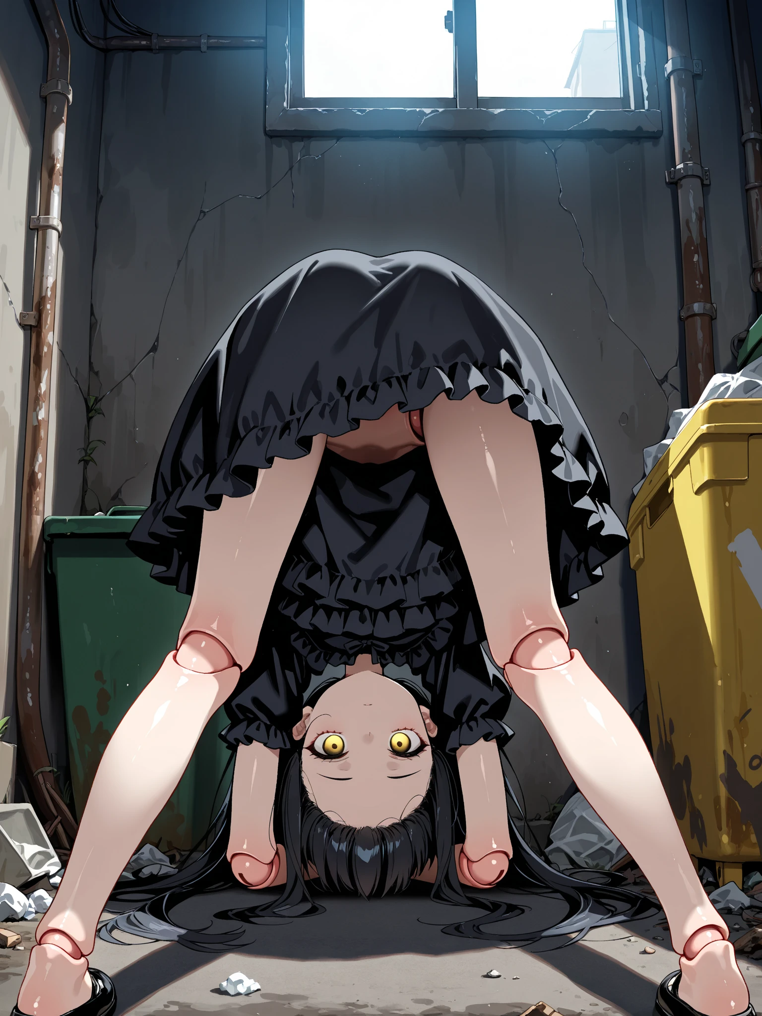 Thick giant chick, tentacle pops out from within her mouth, gaping creampied anus exposed, crying eyes, corps entier, tentacles in ass, creampie, upside down, spread legs over the head