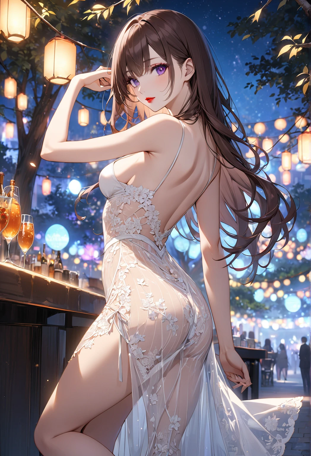 (((whole body))),(masterpiece:1.3, Highest quality, Ultra-high resolution, Super detailed), (Realistic, photoRealistic:1.4), Beautiful illustrations, Perfect lighting, colorful, Depth of written boundary, Beautiful detailed hair, Beautifully detailed face, Beautiful fine details, Beautiful clavicle, Beautiful body, Beautiful breasts, Beautiful thighs, Beautiful feet, Beautiful fingers, View your viewers, 1 girl, Perfect Face, (Perfect Anatomy, Anatomically correct), Cute and symmetrical face, Baby Face, , Shiny skin, (Brown Hair), Hair between the eyes, Dark green eyes, Droopy eyes, Big eyes, Long Eyelashes, (((Luxury underwear)))、((white floral underwear))),(bra、Embroidery pattern)、(((panties、Embroidery pattern)))、(Beautiful views), Bright lighting、smile、laughing,(((semen)))、(((whole bodyが見えている))) ,((City)),((morning))、(full body:1.3)