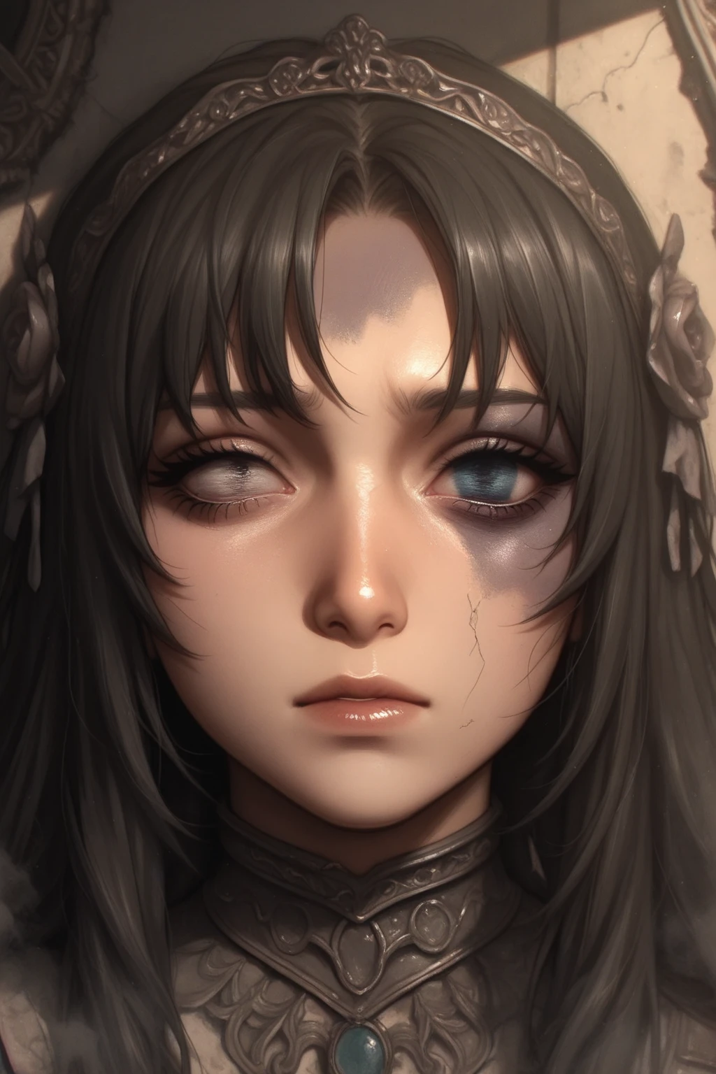 masterpiece, best quality, ultra-detailed, <lyco:torogao:0.8>, torogao, 1girl, solo, looking at viewer, portrait, sweat, solo focus, heart-shaped pupils,