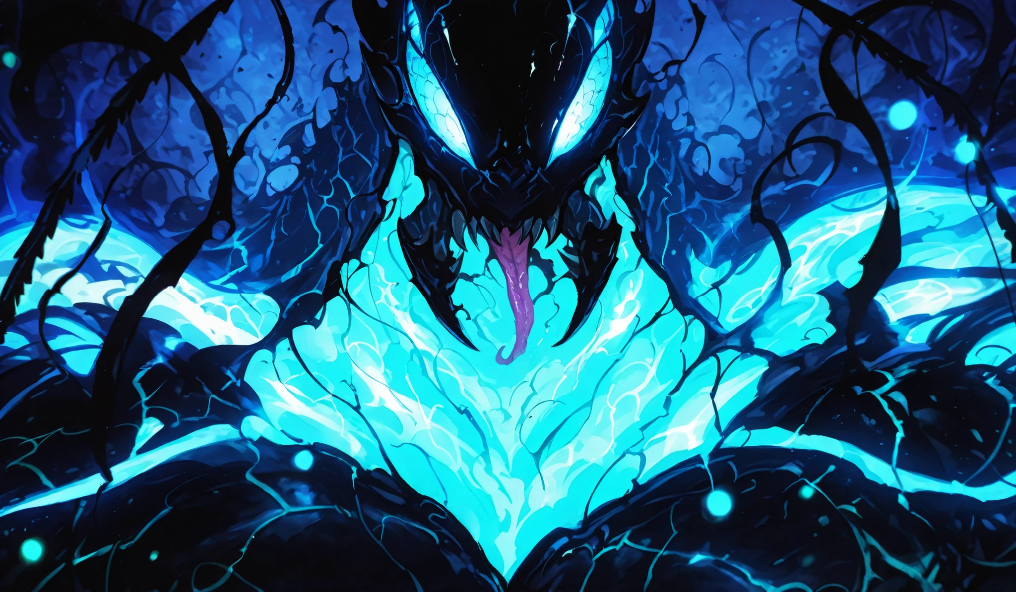 (masterpiece, best quality, high resolution, Absurdities formidable body ,very aesthetic , of incredible quality,impressionism style,photorealistic painting), It's a Marvel symbiote, con Teeth afiliados
(Venom),man,(white veins:1.3),
tongue, Teeth, open _moutsideh, sharp_Teeth, no_humans, monster, tongue_outside, artist_name, white_bottom, long_tongue roja, Alone, de color green y morado garras afiliadas y Teeth afiliados, tentáculos greens del simbionte, green, , Ant-shaped,is a yellow and blue symbiote, y una tongue muy larga de color morado