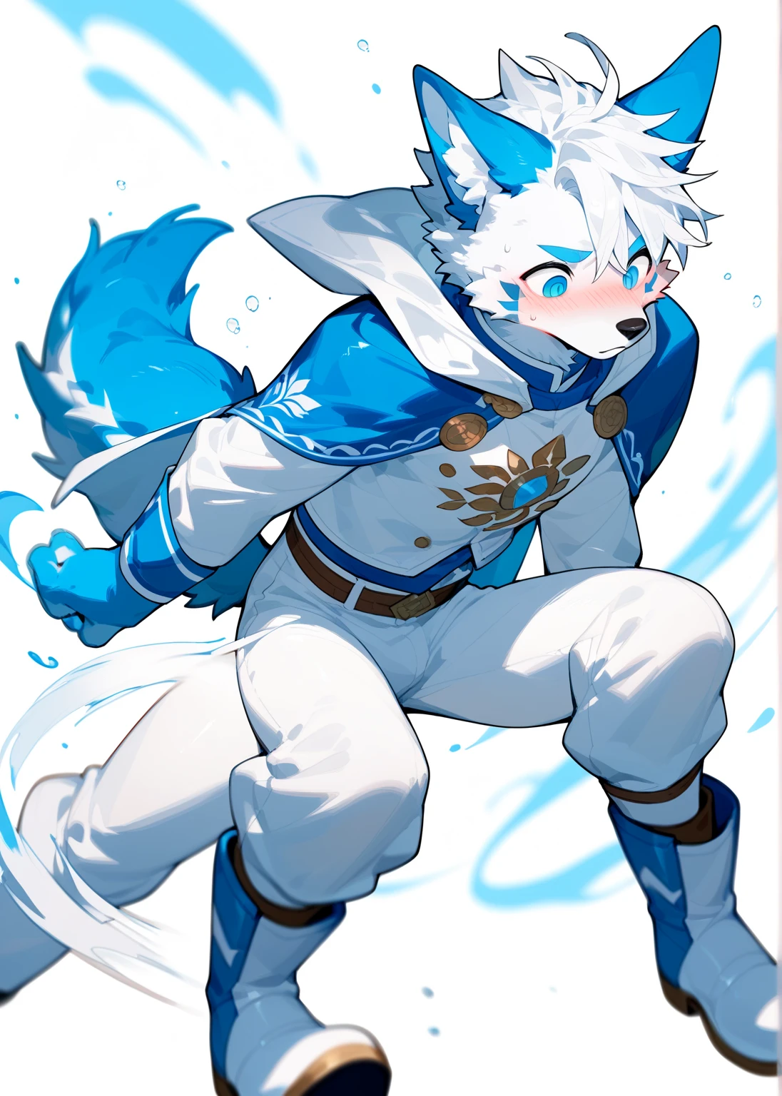 Little male cat，boy，There is a tail，cute，Thin，struggle，Everlasting，Crystallization，Blue pigments，Blue feet，Blue hands，Blue Slime Spread Feet，Blue Slime Wrap Hand，illumination，freeze，Feet are frozen，charming，boys ，Blue crystal feet，Wearing tights，Full body portrait，smooth，full-body tights，Thin，Light blue gel coat，Wear only pants，outdoor，Small pants，Slime spreads on the body，outdoor，Standing，Blue anime eyes，Thin little boy，Blue Slime Wrap Foot，Blue Slime，Blue Slime Wrap Hand，Blue Slime Infestation，Put your hand in the slime，Slime Hand