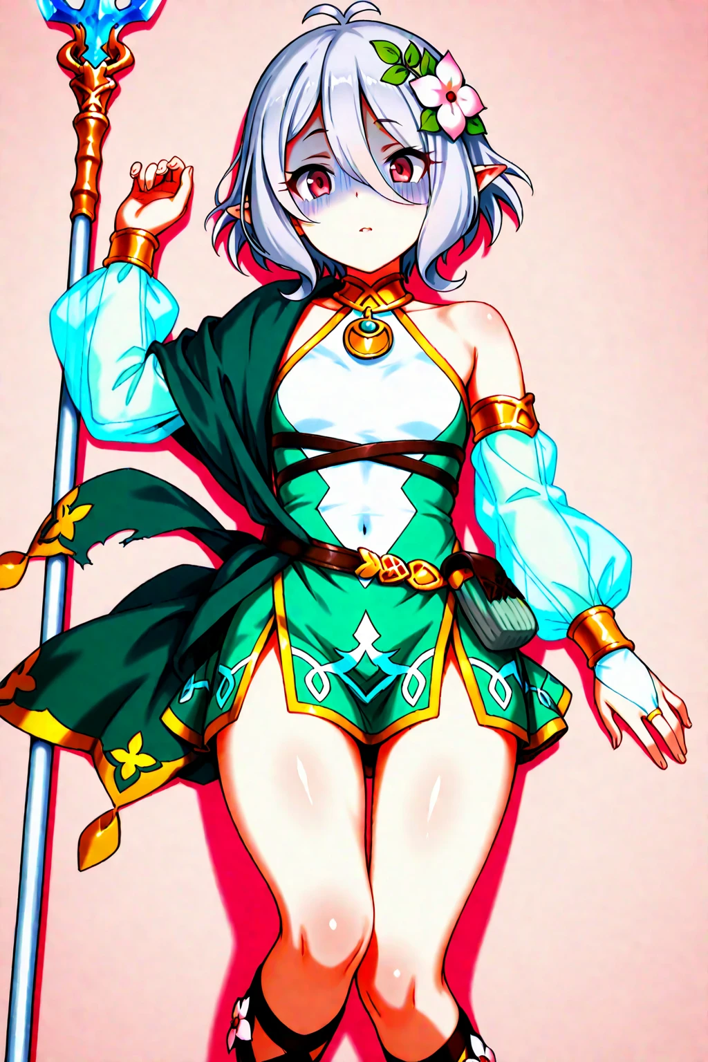 super girl elementary school student, masterpiece, highest quality、space background、green hair、bob cut with trimmed ends、flat chest、thin crotch、belly button、white cloak with pink pattern、pointed nipples、white panties、(((squat)))、transparent clothes、((White semen drips from the crotch))、(((masturbation)))、((please open your mouth wide))、white beret、puddle at your feet、Trembling with sexual climax、A lot of pink hearts pop out from the crotch..、protruding chest、(((With a shining magic wand)))、Enhance contrast、sharp lines、Extremely precise depiction