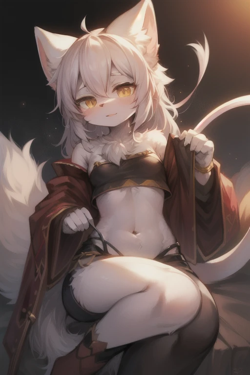 White Hair,cuddly,Red Eyes,Chest leakage,not wearing panties,Ears are lowered,blushed