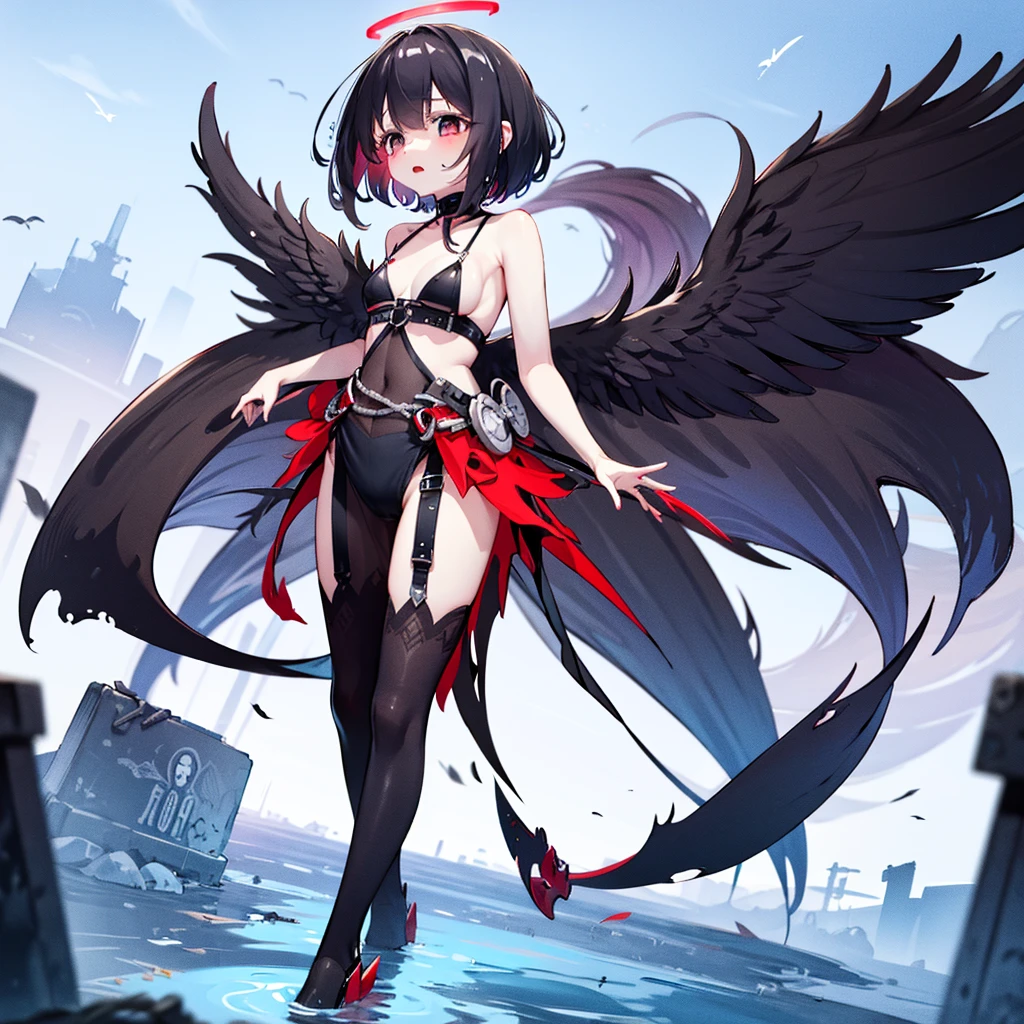 (Masterpiece), (Best Quality), Omnipotent, Full Moon, (Blackleg Decoration), 1girl, (Raven), White Chain, Ruins, 1gir, flower, flowd_flood, floud_moon, (crow), chain, ruins, 1gir, in flower, black_bikini, 1 girl in lace, navel,