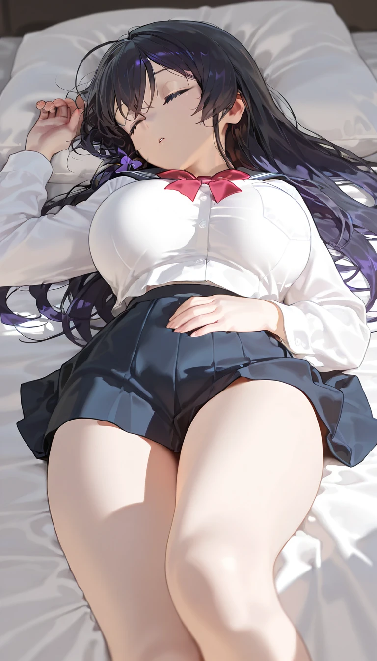nsfw、high resolution、caustics、super detailed skin、(perfect anatomy:1.4)、detailed、(cinematic lighting:1.1)、(gleaming skin:1.5)、missionary, sex, vaginal, 1girl, 1boy, penis, lying,uncensored、orgasm、solo、1girl、cute、huge breast、(curvy:1.3)、hairs between eyes, crossed bangs、gradient hair、purple hair、black hair、low twintail、medium hair、side braid、(orgasm:1.4)、(sailor uniform:1.4)、micro mini skirt、(garter belt:1.2)、fishnet thighhighs、skindantation、animal collar、(saliva trail:1.5)、Blake、(humid:1.3)、(sweat:1.2)、(bukkake cum on body:1.3)、hospital、bedroom、morning、(uterus at viewer penis inserted into pussy from cross section looking through:1.2),(fertilization:1.1),