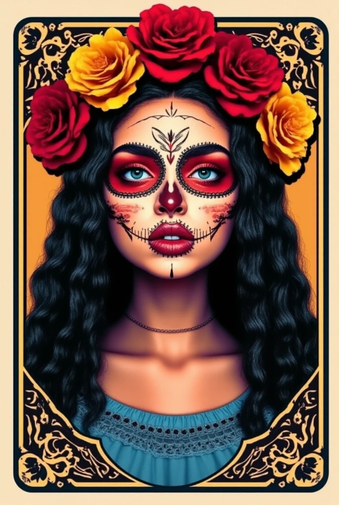 a woman with long hair and a lace dress skull visible , skull_graphics , Shepard Fairey, Bobby Chiu, Brecht Vandenbroucke<lora:skull_graphics:1.0>