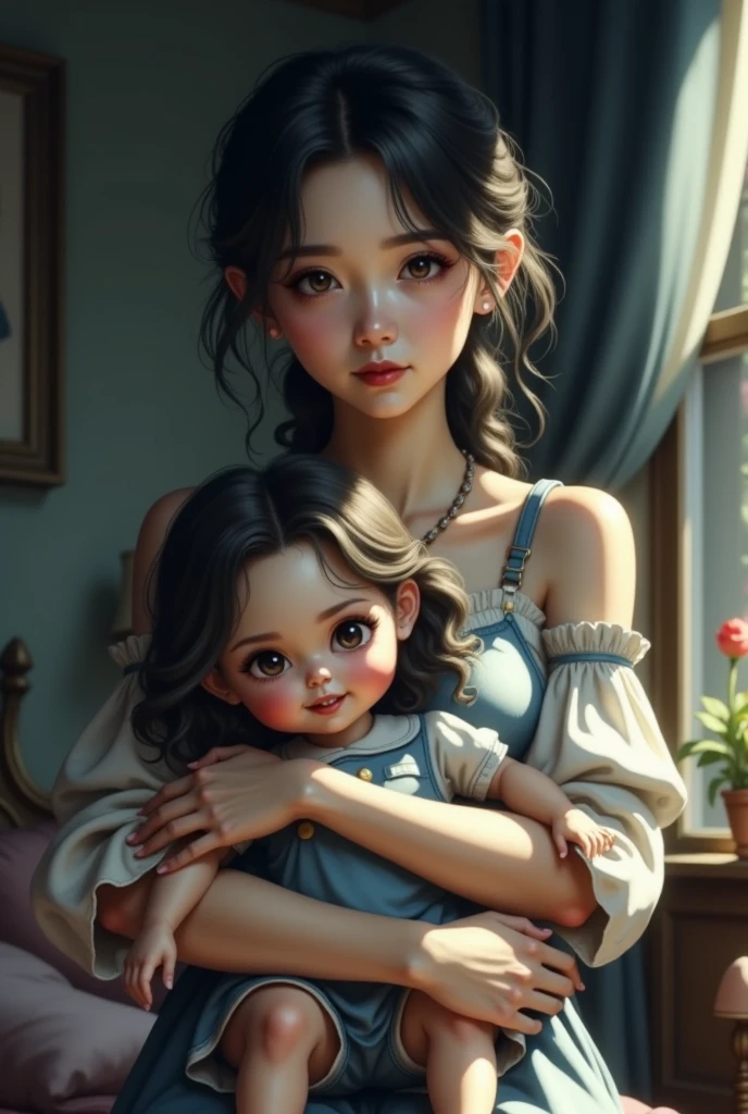 A woman and a child who enjoy beauty in friendship with nature