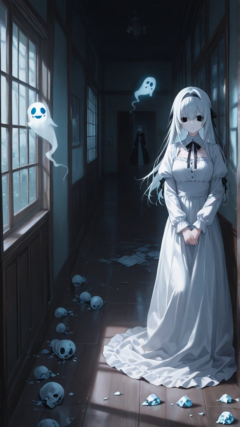 ghost、darkness、Dimly lit room、真夜中の古いghost屋敷の中で、ruins、Girl、Girl、Short、Younger、Lower school year、Baby Face、Both eyes open、Pale skin、Nipples、flat chest、Dynamic Angle、Glaring、Creepy、scared、suspicious、suspicious、Ghost、My clothes are torn、Half naked、The body is slightly transparent、My legs are disappearing、I feel lifeless、Dead、Ghost