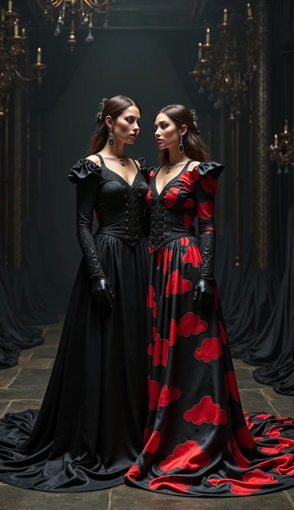 (masterpiece, best quality:1.2), ultra-detailed, medieval castle room, full body photo EdobMWC costume84 a Woman black dress, exposed cleavage, (realistic:1.5), <lora:EdobMedievalWomanCostume_v1.0:1>
