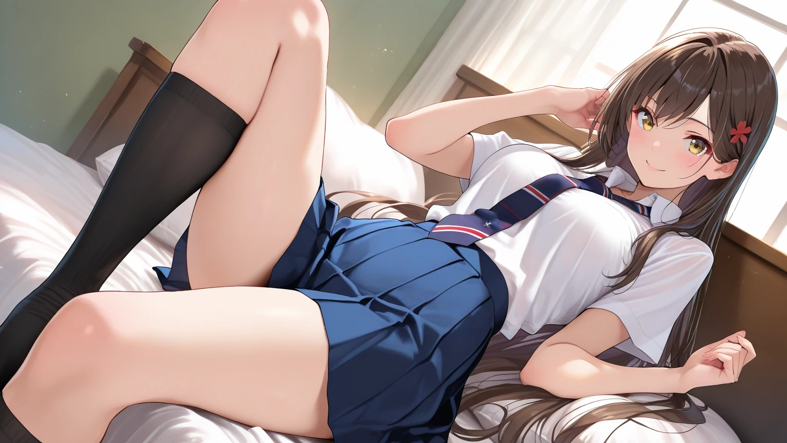 High school girl in a sailor suit in a thick miniskirt in the infirmary