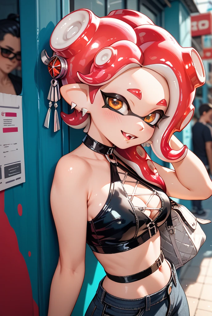 Splatoon Girl 、super big breasts、fua、Neon pink tentacle hair、Pose that emphasizes the chest、Sexy dynamic pose、smile、
