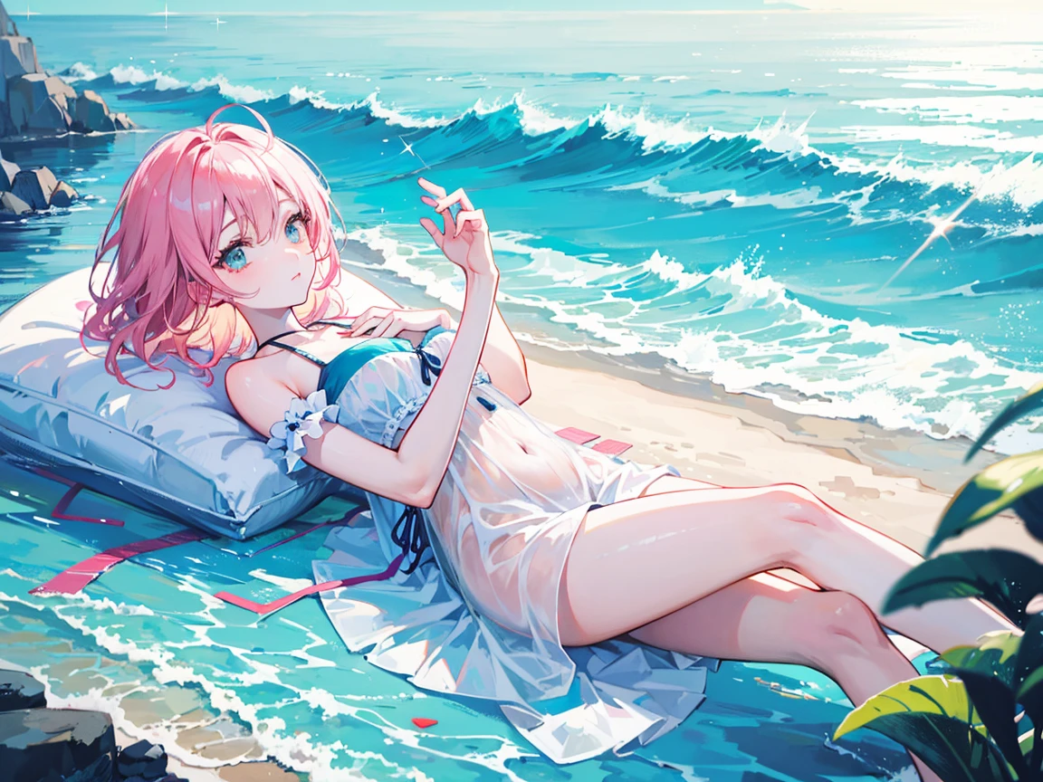 (masterpiece, Highest quality:1.2), 1 Girl, alone,Eyes open,Are you having fun,Tropical atmosphere,Riding in a car near the sea