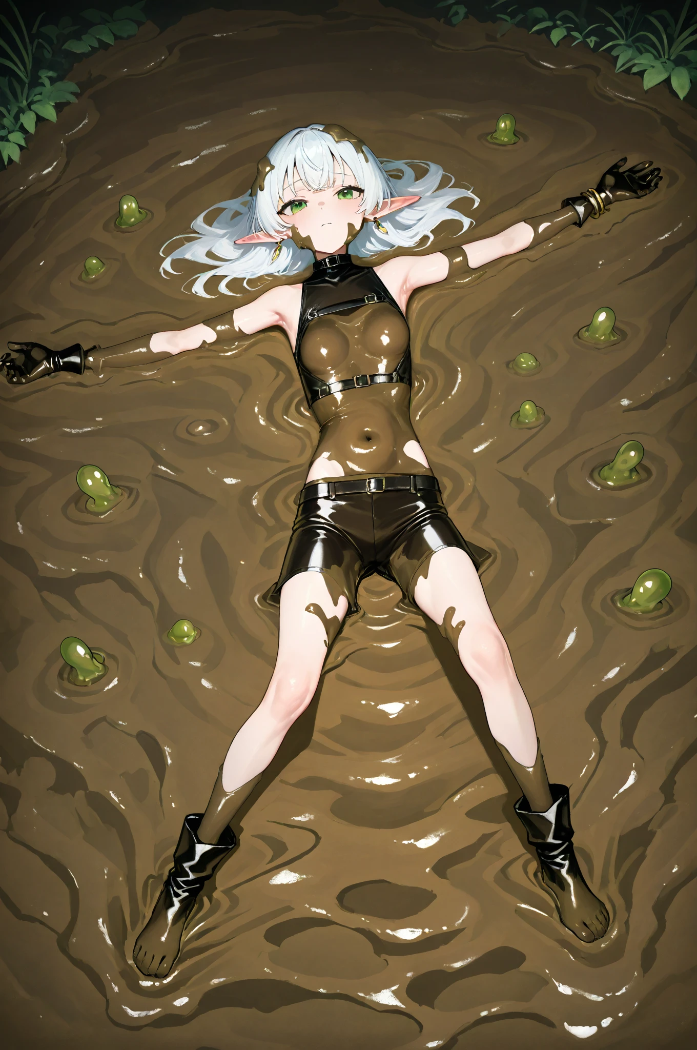 Striped undressed 2B covered in translucent slime and sweat batt　Sword　Axe　Machine Gun