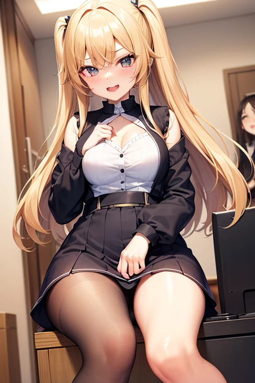 black rabbit girl uniform, short skirt, big breasts , white silk stocking , projecting the breasts , sexy, cleavage, kneeling