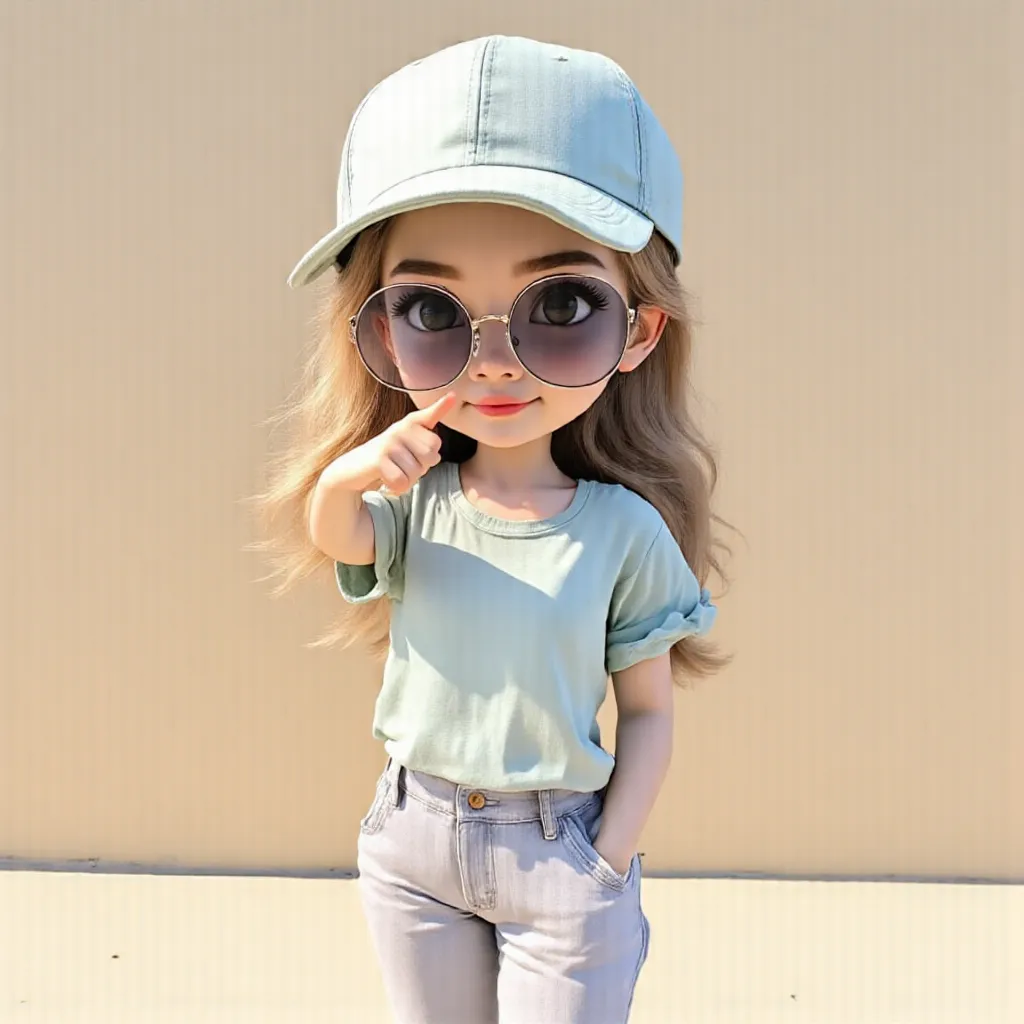 Cartoon chibi style full body portrait rendered using C4D, of happy smiling a cute girl and boy wearing beige hats, sunglasses and white sneakers, holding coffee cups in their hands, with a simple background, using matte clay textures and soft lighting, rich details and best quality. --ar 3:4 --niji 6