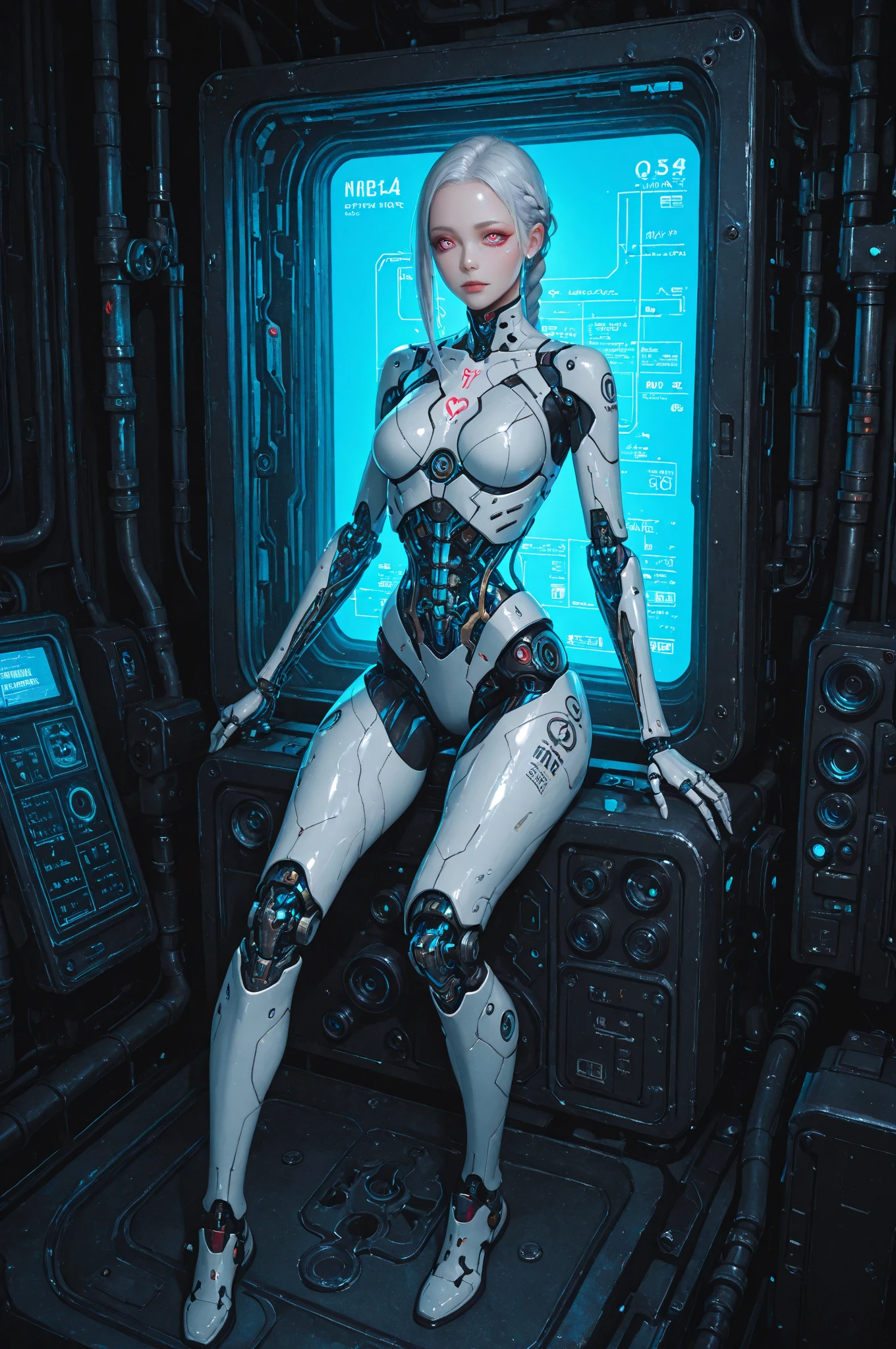 A futuristic cyber woman in clear astronaut neon light suit ,high cut legs, bionic-mechanic body , beautiful breasts stands confidently in the center of a futuristic setting, with intricate details. short pink hair, elegance pose, medium body shot, luminous glow a soft lighting, The background interstellar war, creating a quatum sci-fi atmosphere.