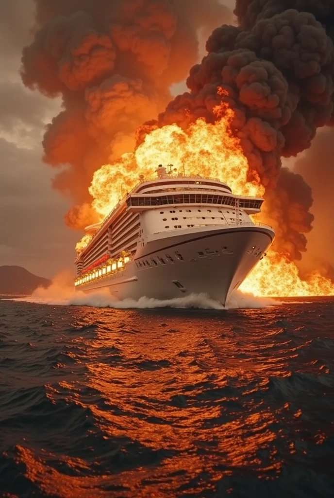 A Caribbean cruise ship from the top deck at sunset , explosion artstyle. <lora:Explosion Artstyle - Trigger is Explosion Artstyle:1>