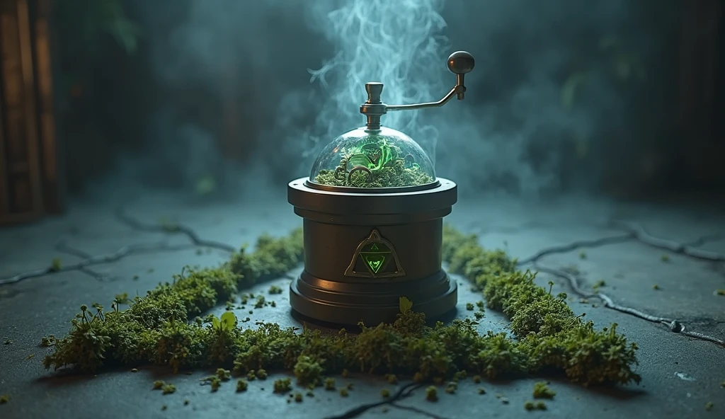 A sorceress using green magic and cooking using an Air Fryer