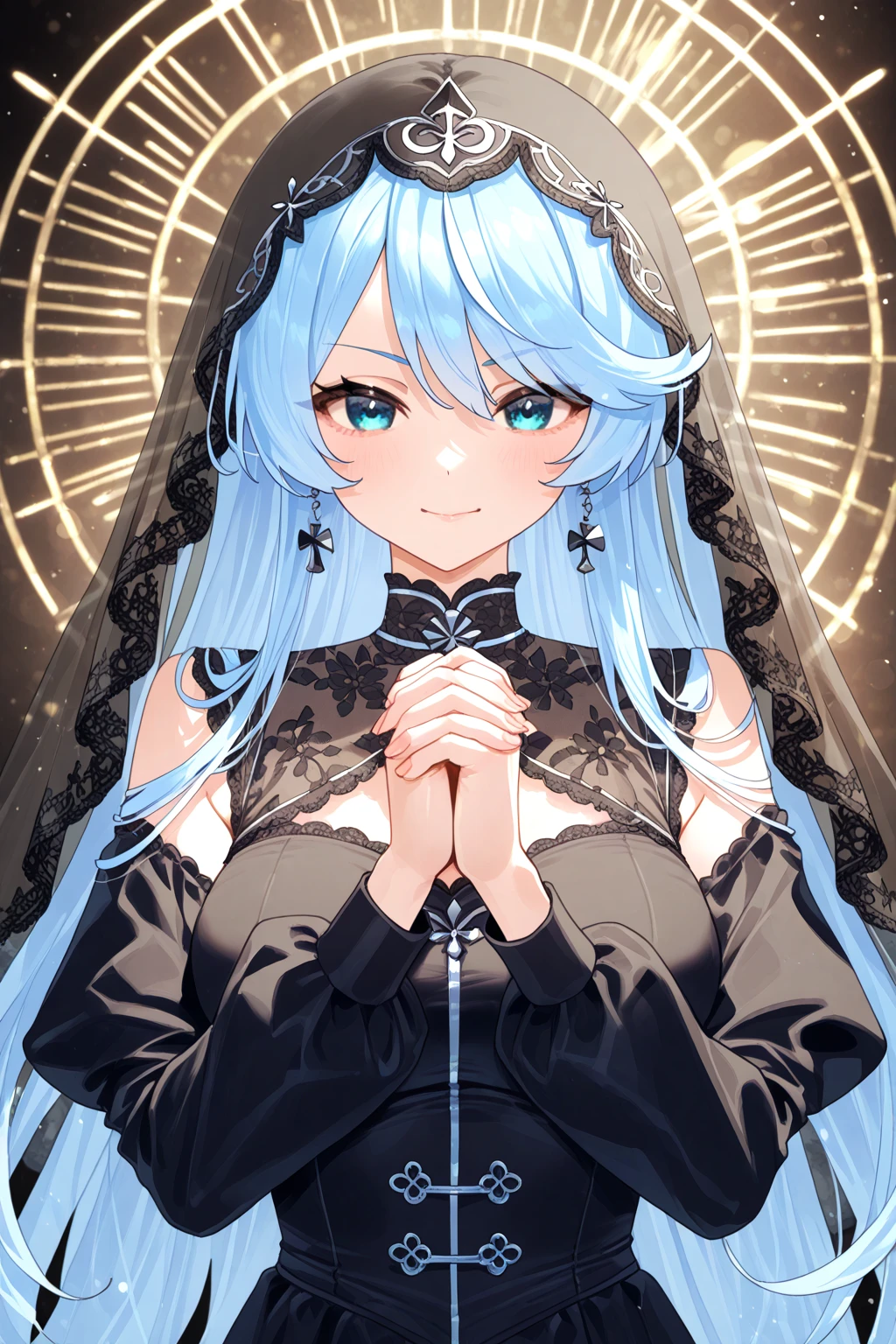 NSFW,masterpiece,Highest quality,High resolution,Very detailed,white\(no game No life\),Long Hair,Multicolored Hair,Hair between the eyes,Gradient Hair,Yellow Eyes,Flat Chest,blush,(Nuns),(Monastic uniform),(Sister),church,(Confession Room),Small private room