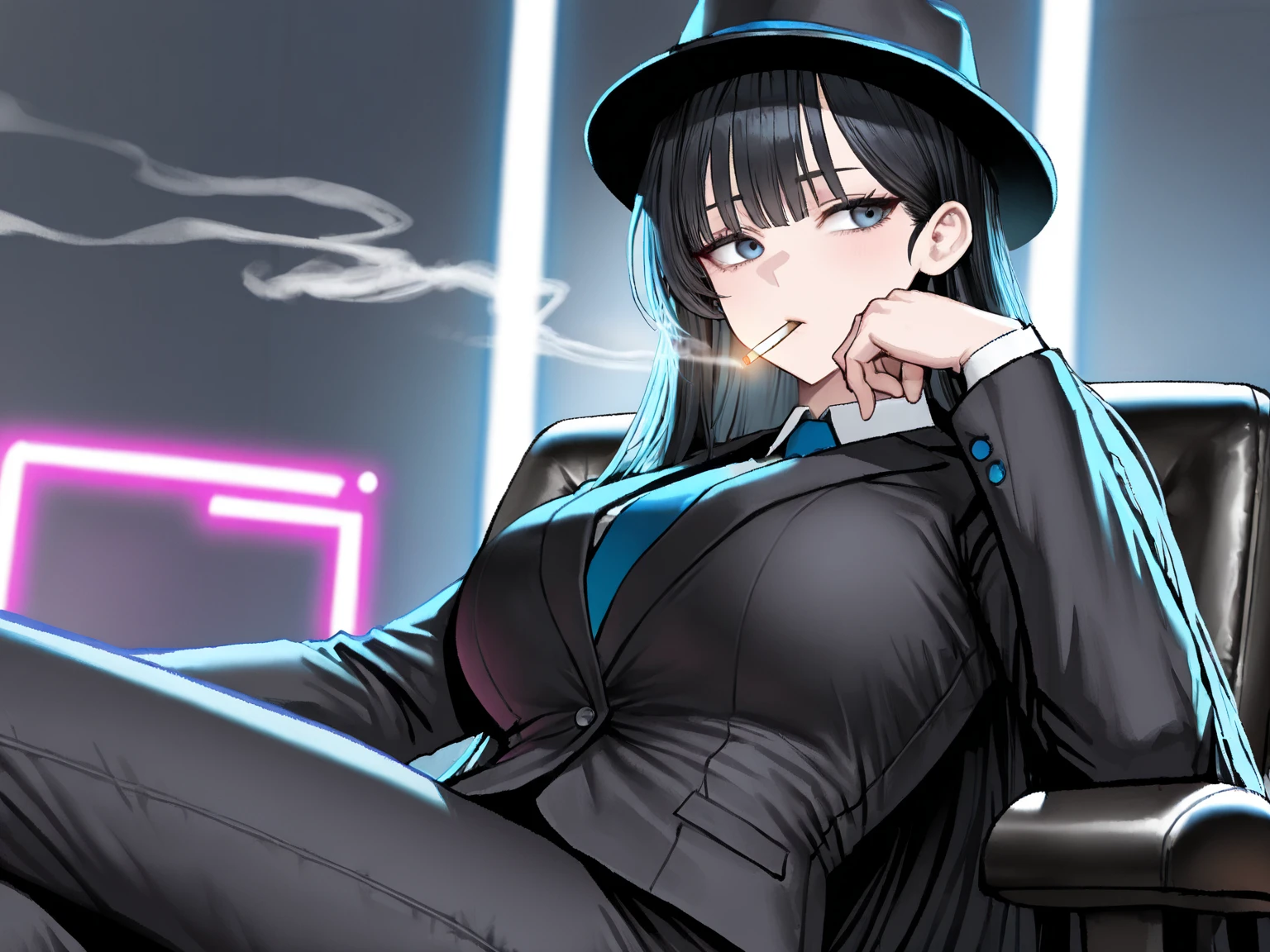 best quality, masterpiece, highres, solo, (ch_en_arknights:1.10), (black business suit:1.40), (tie:1.20), (sunglasses:1.25), (white gloves:1.15), (white shirt:1.10), (black skirt:1.15), (smoking:1.20), handsome, 30 <lora:ch_en_arknights:0.80>