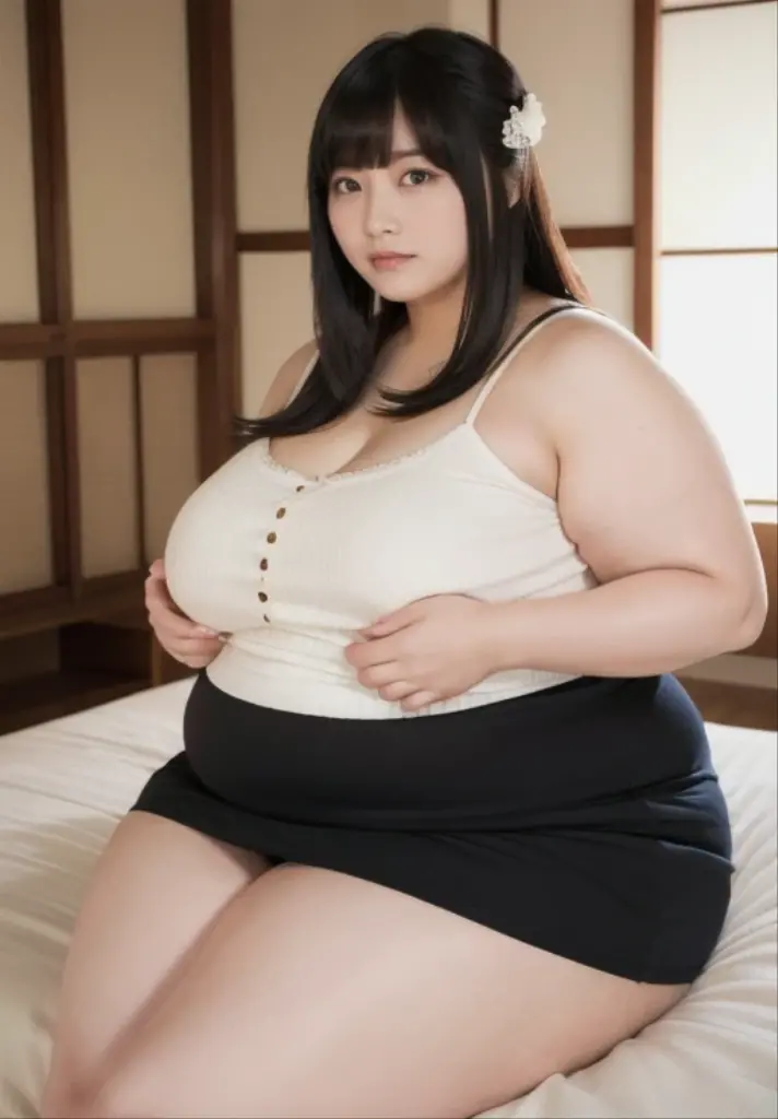 Japanese girl,White skin,Sweat,(fat),(fat face),(Japanese girl,White skin,Sweat,(fat),(Big Beautiful Woman),(over 150kg),Very realistic,Bedroom,(Black Micro bikini),(Spread legs),