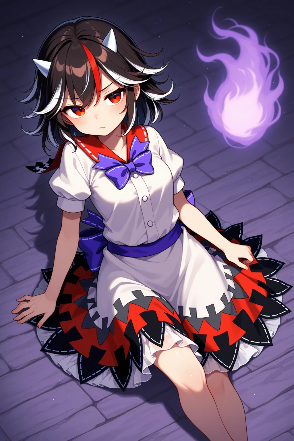 kaenbyou rin from touhou posing seductively, she is surrounded by blue flames and floating skulls,