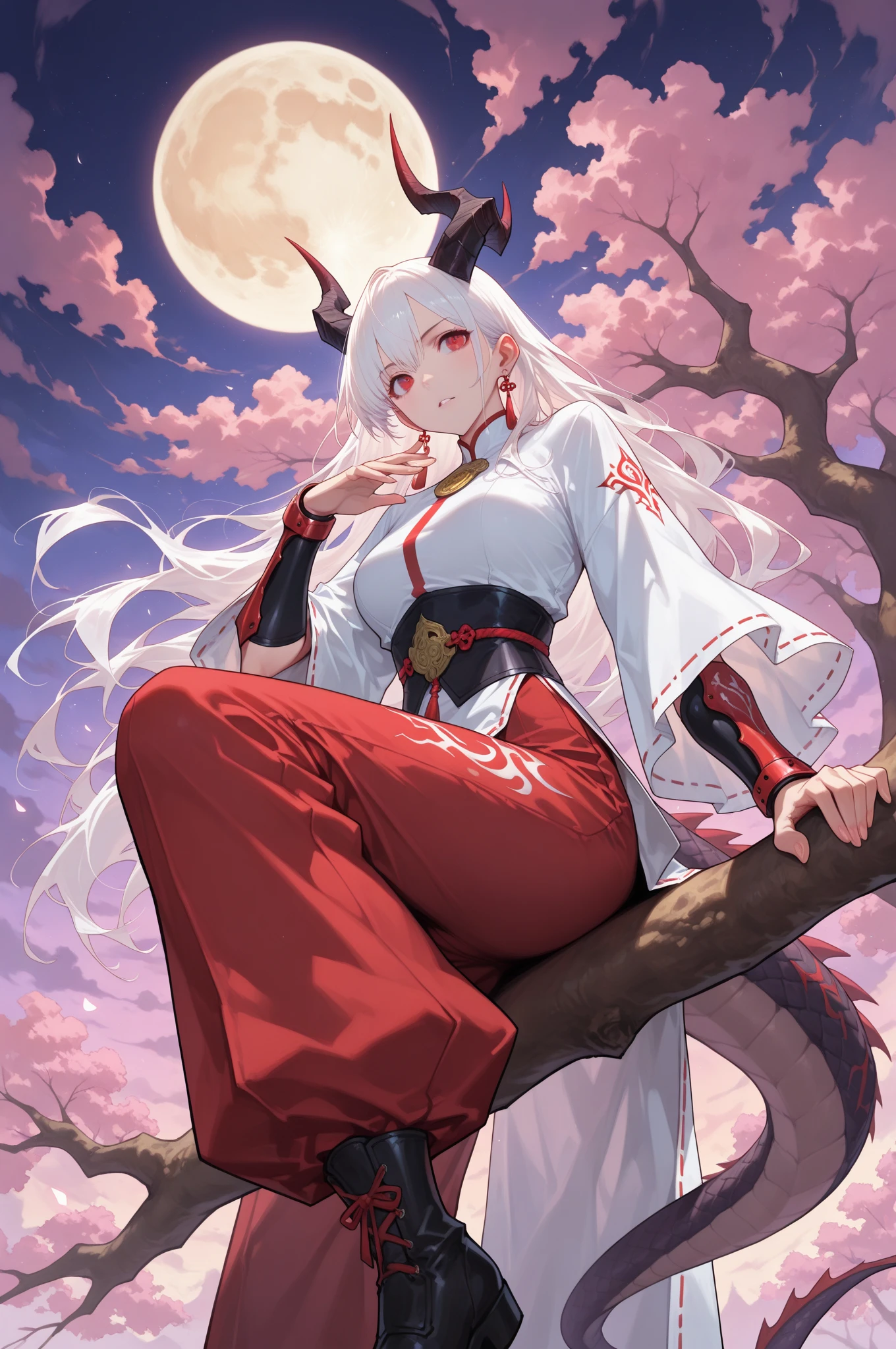 1girl, fox girl, fox ears, fox tail, long white hair, black stockings, shiro, facial mark, red japan gates, torii gates, loose hair, white clothes