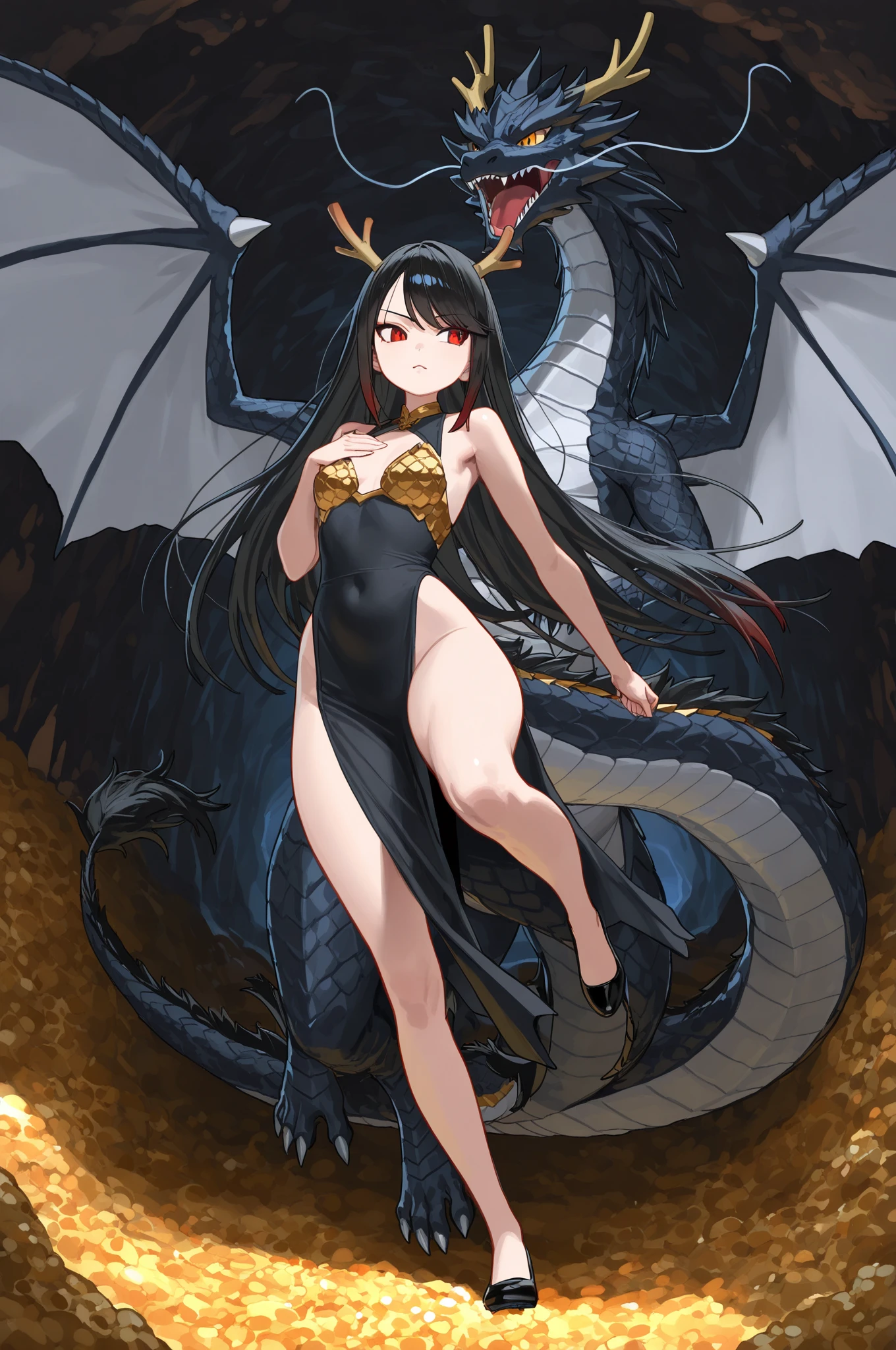 cute Tsukuyomi and Amateratsu perfect goddess with dragon lord , wonderfull, realistic moon and sun background, with alot of details, , 4k realistic, lovely, sexy