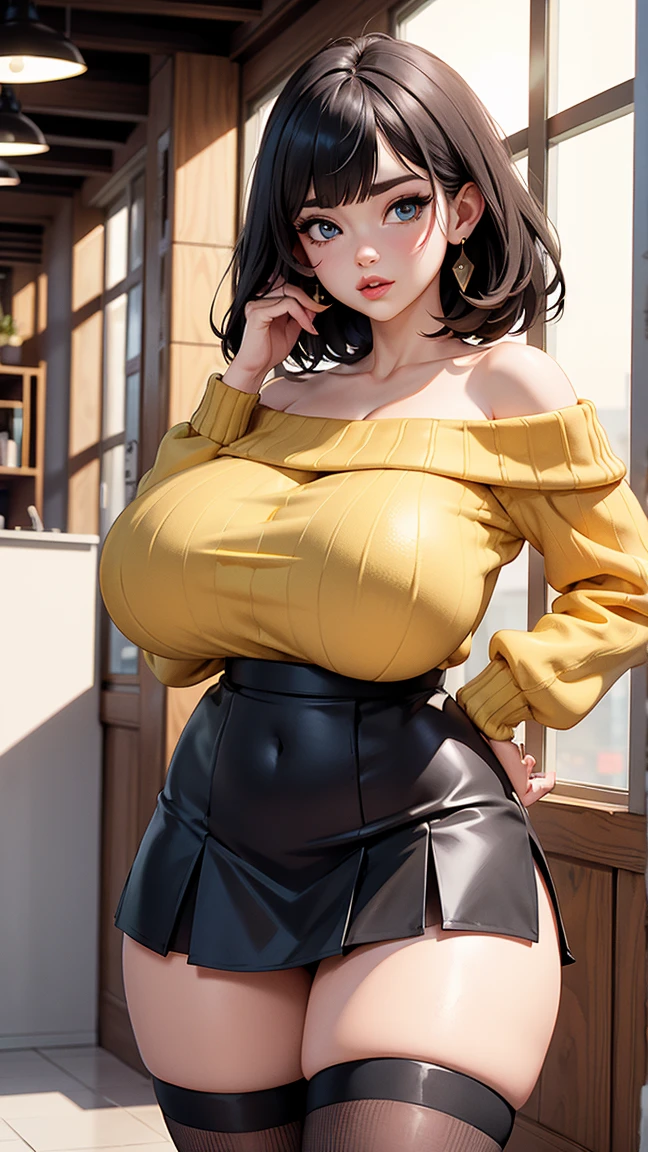 (Beautiful american woman:1.2) (bold eyeshadow) (sexy) (big boobs) deep (High quality) HD, super detail, high details, high quality, award winning, best quality, highres, 1080P, HD, 16k, big boobs, round boobs, deep cleavage, open cleavage, hanging boobs, (tan skin:1.2) (cleaner outfit) (Vibrant colored polo shirt to add a touch of cheerfulness. comfortable pants for flexibility and ease of movement. apron with a playful pattern or the company logo. headband for a casual yet put-together look