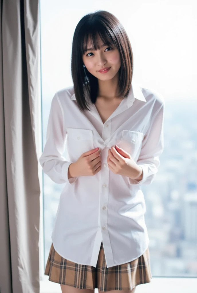 NSFW、not wearing anything、not wearing anything、、Not wearing panties、show off small breasts、show private parts、Pubic hair does not grow、table top, highest quality, 8K, 15 year old student, Ten generations, RAW photo, absurd, award-winning portraits, smile, alone, (night:1.8), idol face, violaces, delicate girl, Upper body, Digital single-lens reflex camera, looking at the viewer, Frank, Sophisticated,thin arms, professional lighting, film grain, chromatic aberration, (Eye and face details:1.0), (Bokeh:1.1)