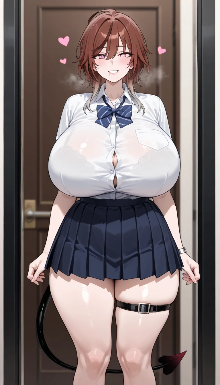 (morning, school building :1.4), high resolution, extremely detailed CG, unity 8k wallpaper, super detailed skin, perfect anatomy, detailed, cinematic lighting, dynamic lighting, beautiful detailed eyes, black short hair, (smile:1.2)、(looking at viewer:1.8), (gigantic breasts:1.4)、 (sailor uniform:1.5), (upskirt:1.2), (gleaming skin:1.2)、
(arms behind back, walking:1.3),