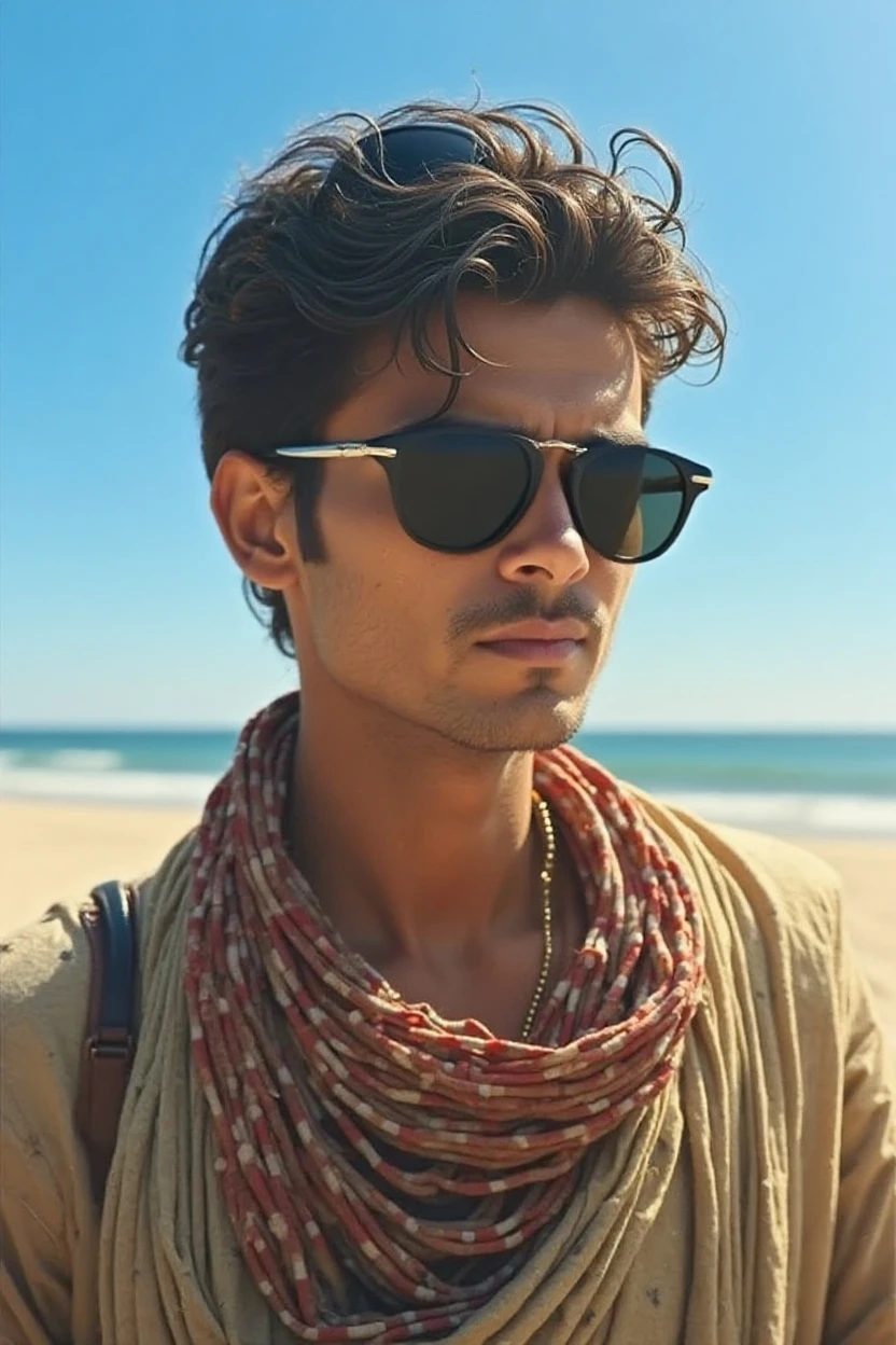 A cinematic photo of a 16 years old men with Arab and european features, A young man with short, dark hair, dressed in stylish yet understated clothing. His piercing gaze is framed by sunglasses, often concealing a glint of excitement. His confident demeanor and sly smile give the impression of someone constantly in control of the situation. , wearing a slight smile, fair-skinned, broad shoulders, mysterious gaze, detailled skin texture, (blush: 0.5), (goosebumps: 0.5), ((best quality)), ((ultra resolution)), ((photorealistic: 1.4)), (intricate details), facial details, front view
