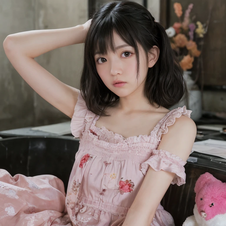 1 girl, 一人in,(highest quality),(masterpiece:1.1), close, looking for_in_viewer, dynamic angle, cute, beautiful facial skin,short twin tails,pink dress