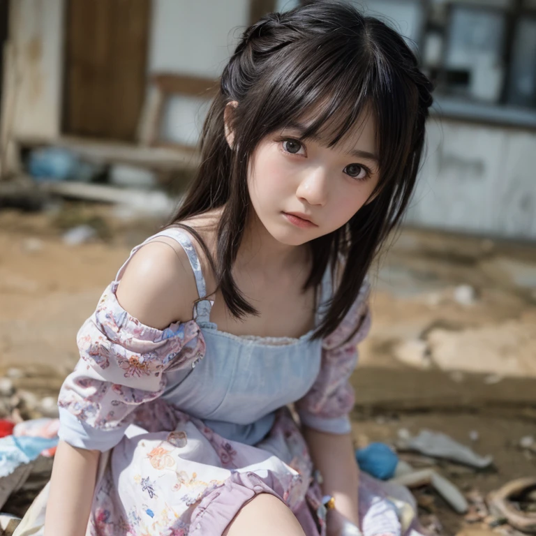 8K、cute、Adult Girls、Summer dress very angry、rage、Glare、Cross your arms、Looking down、Shooting from the feet、Looking at the camera