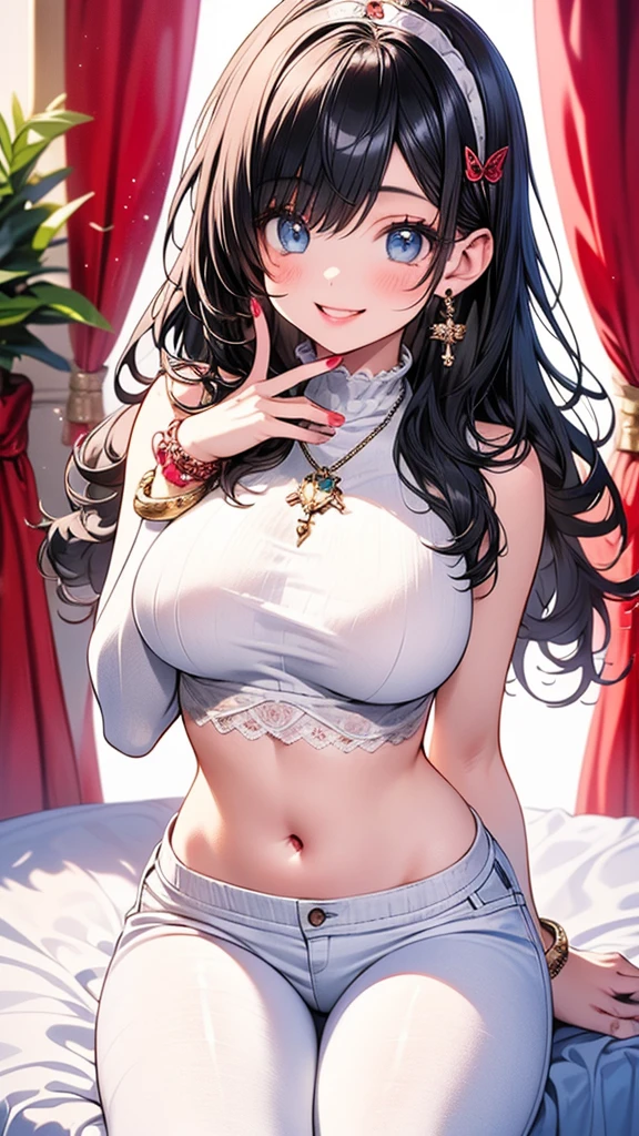 (masterpiece:1.2, highest quality), (real picture, intricate details), alone, 19 years old、Home, close up of face, shirt, (front pin), big round earrings, look at me, bangs、black hair、long hair、see-through underwear、show off your cleavage、nipples are visible、perfect proportions、smile like a goddess、Cute like an angel、facing forward、Two-dimensional beautiful girl