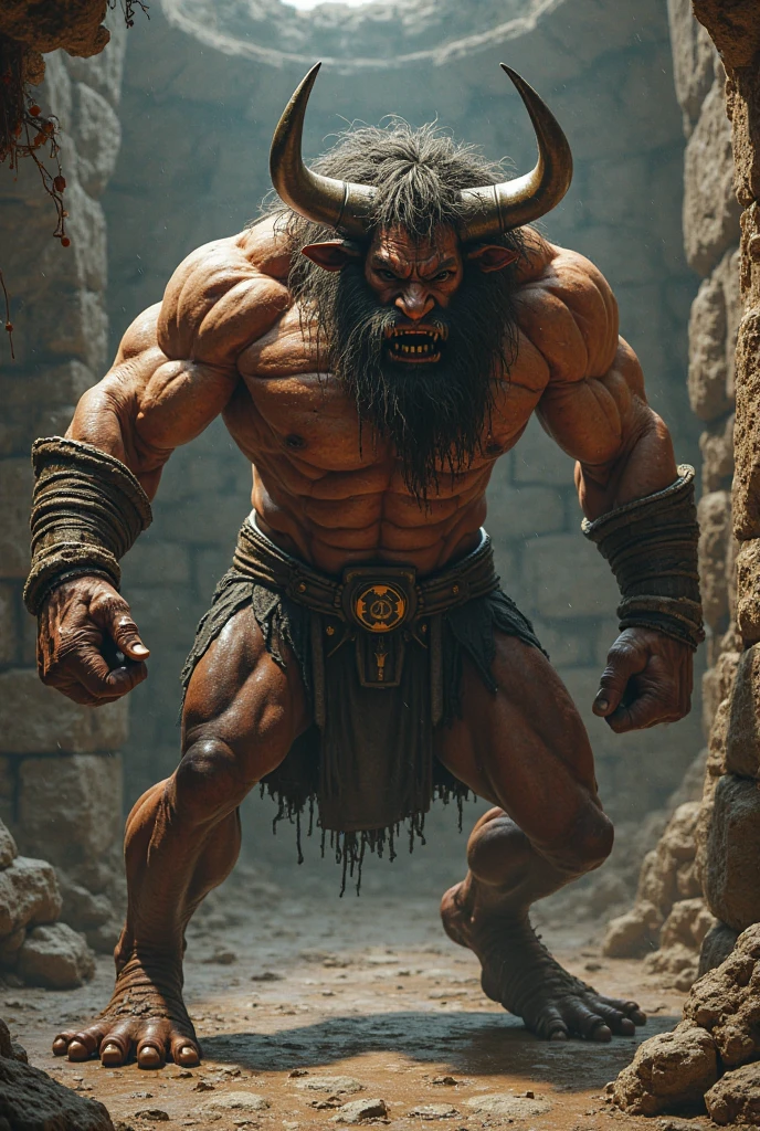 Minotaur with ugly stone and wood hammer
