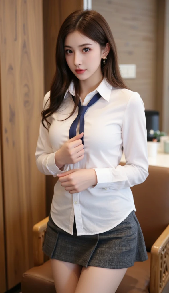 4K photograph, amateur photo posted to ,beautiful female ,dress ,living room
score_9, score8_up, (masterpiece:1.5), uhd:1.3, 16k, RAW photo, highly detailed, intricately detailed, ultra realistic, stunning beautiful girl, (Highest quality, Very detailed, Attention to detail, digital coloring, Best aesthetics), ((1 girl)), Black Hair, Straight Long Hair, Reddish brown eyes, Earrings, Collared shirt, Blue tie, smile, blush, JK, School uniforms, Friendly atmosphere, Beautiful illustrations, (((Low angle shot from below, Spanning the audience))), blue sky, Light, One Girl, Beautiful and well-defined legs and thighs, Highest quality, close, Super fine,