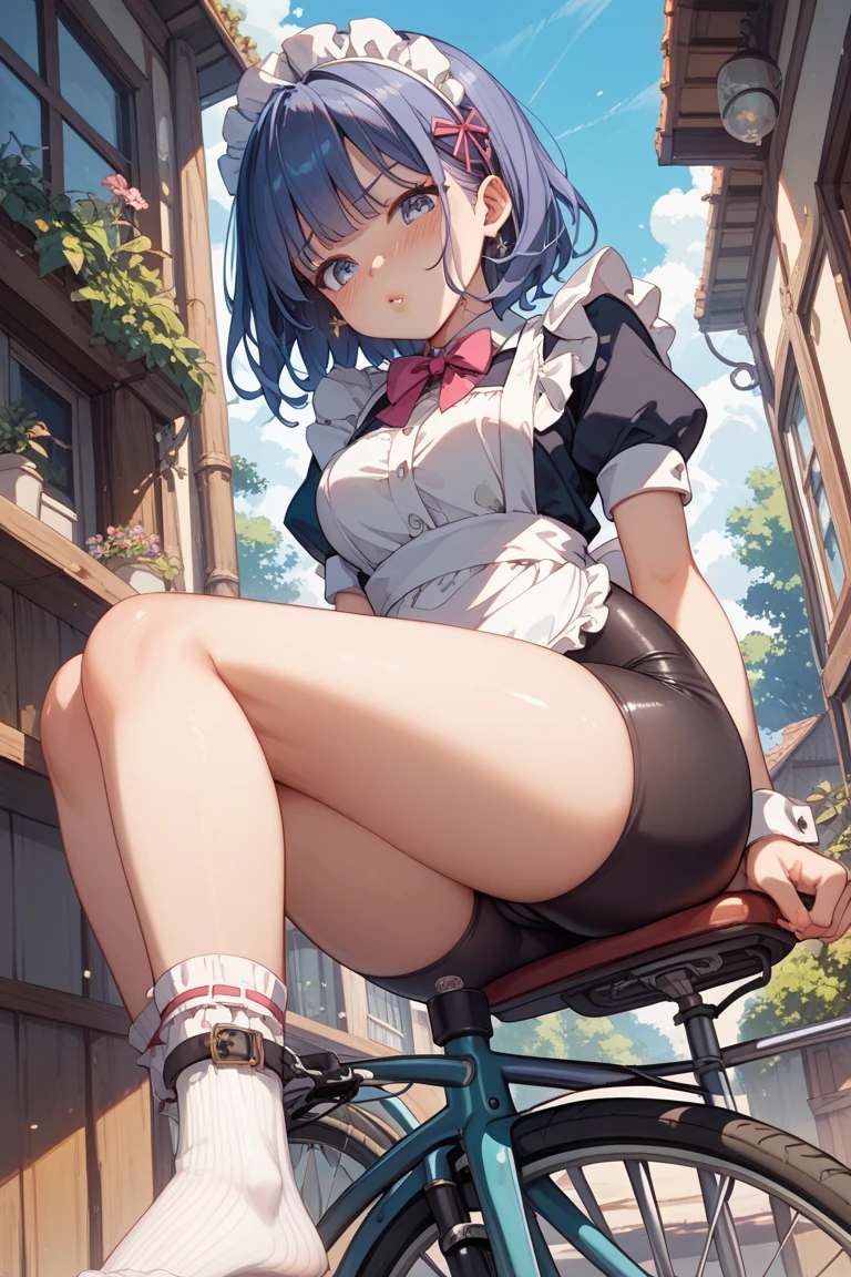 score_9, score_8_up, score_7_up, score_6_up, from behind,all fours, bent over, up side down, shy, embarrassed, blushing, ass close-up, ass focus, from behind, below view,straight-on,upperbody,kujikawadancing, twintails, hair bow, headphones, white shirt, crop top, short sleeves, suspenders, pink skirt, black thighhighs, fingerless gloves, single glove, choker, midriff,navel. Zettai ryoiki, striped panties, anime screencap:0.8, official art, masterpiece, best quality,HDR,aesthetic,very aesthetic,,