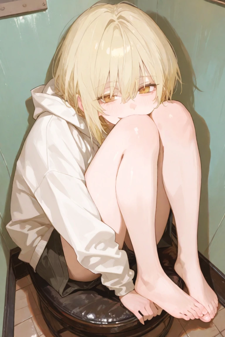 masterpiece, Highest quality, 8k, Young and beautiful girl, Tight waist, Knee socks, ((Flat chest))、Completely naked、Full nudity、short blonde twintails、freckled face,Glare((tears:1.5))、((Open Leg:1.5))、Very wet crotch