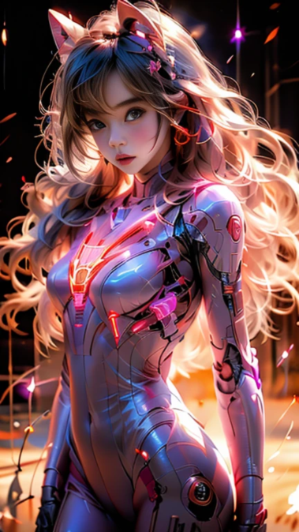 pink bunny mecha girl,mirai,Cool lighting, wings