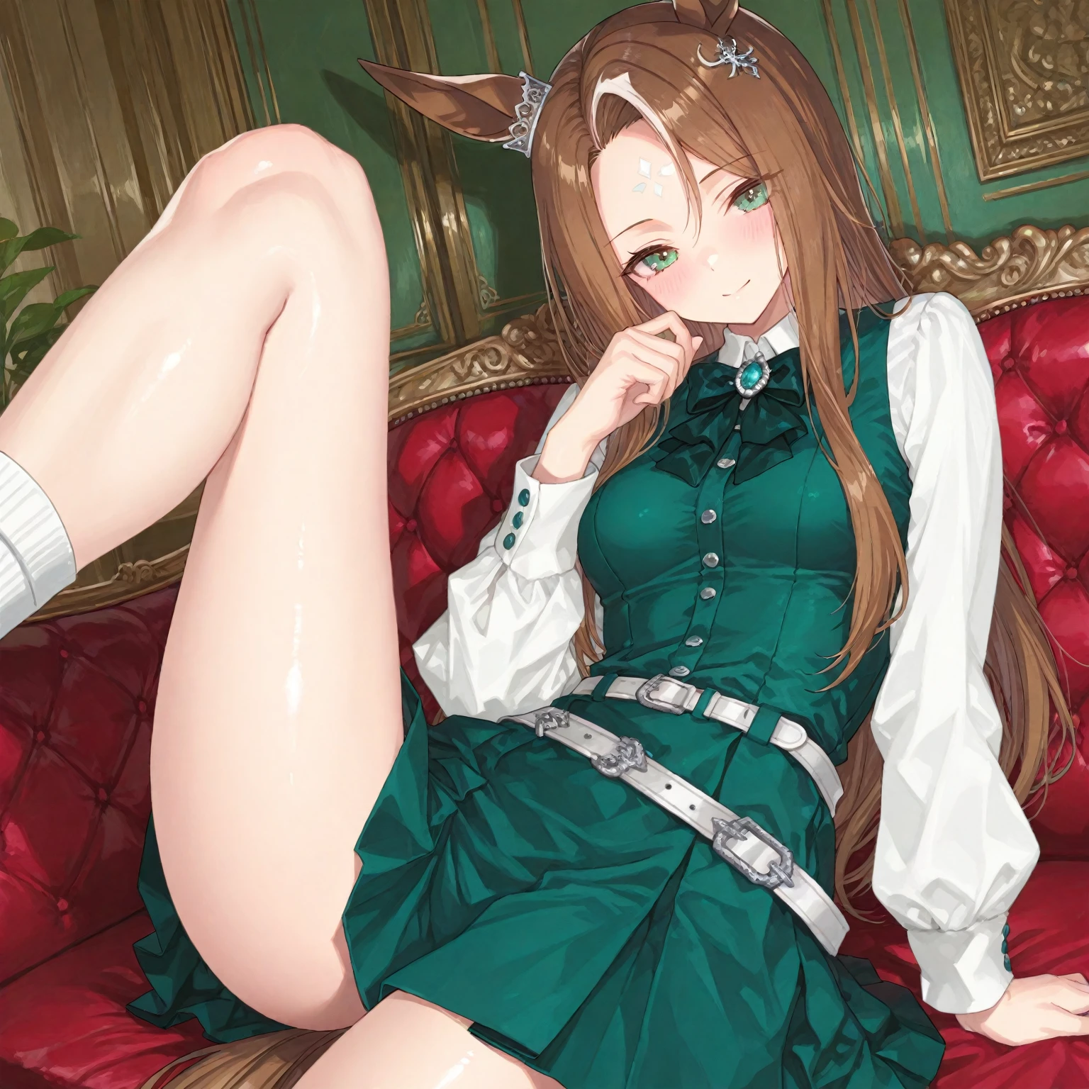 One Woman、Cute Woman、Thighs、Best image quality、High resolution、masterpiece、super high quality、Spread your legs、Lace bra、black lace panties、Big Ass、Big、Blushing、4K quality、Blushing、Proud face、wearing black pantyhose、bed、Spread your legs wide、Panty Shot、Very short pleated skirt、Sweaty all over、Heavy breathing、My breasts are bouncing up and down、heart、A mean look、Low - Angle