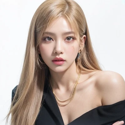 A closeup of a woman with long blonde hair and a stranglehold, roseanne park by blackpink, jossi de blackpink, portrait of jossi de blackpink, lalisa manobal, Lalisa Manoban of Blackpink, Sun Yunjoo, Jisoo from blackpink, cl, Jisoo from blackpink, cruel korean gothic girl, wearing choker, black rose jisoo portrait, wearing choker negra