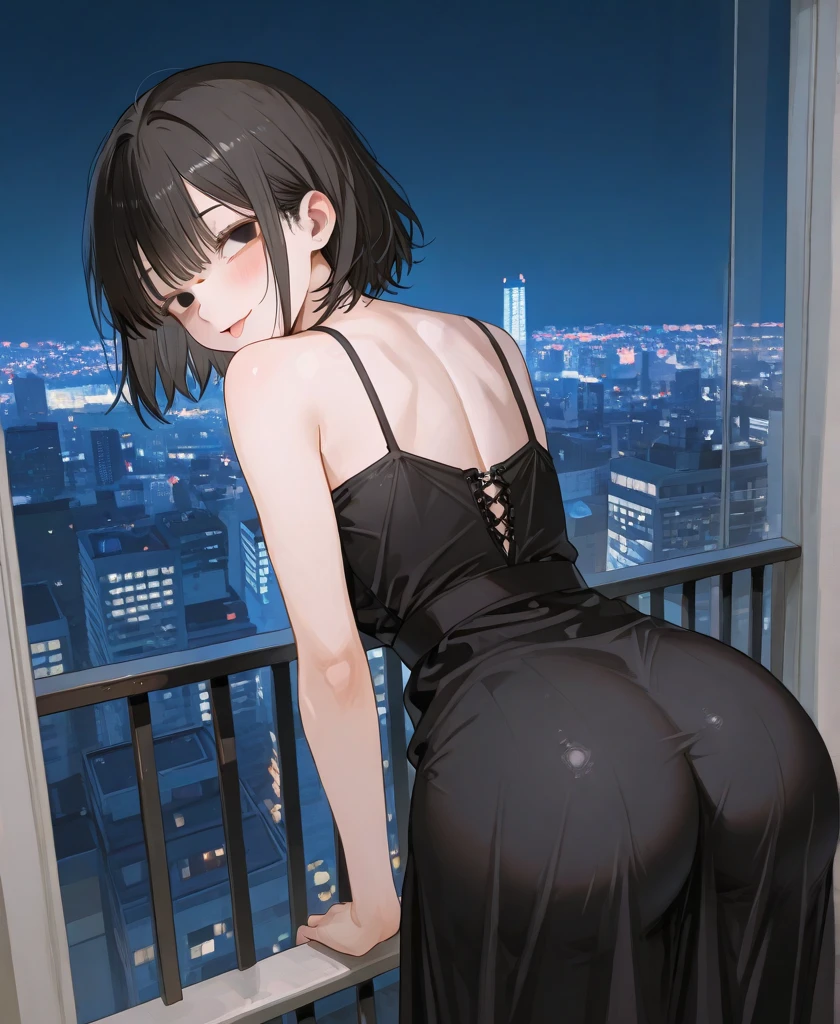 cum slut, sex slave, on all fours, view from behind,  round ass, small waist, sexy see through black night gown, cyperpunk high rise, night time, against window, pov man, fucking from behind, holdin ass, cream pie, groping ass from behind, pov doggy style sex