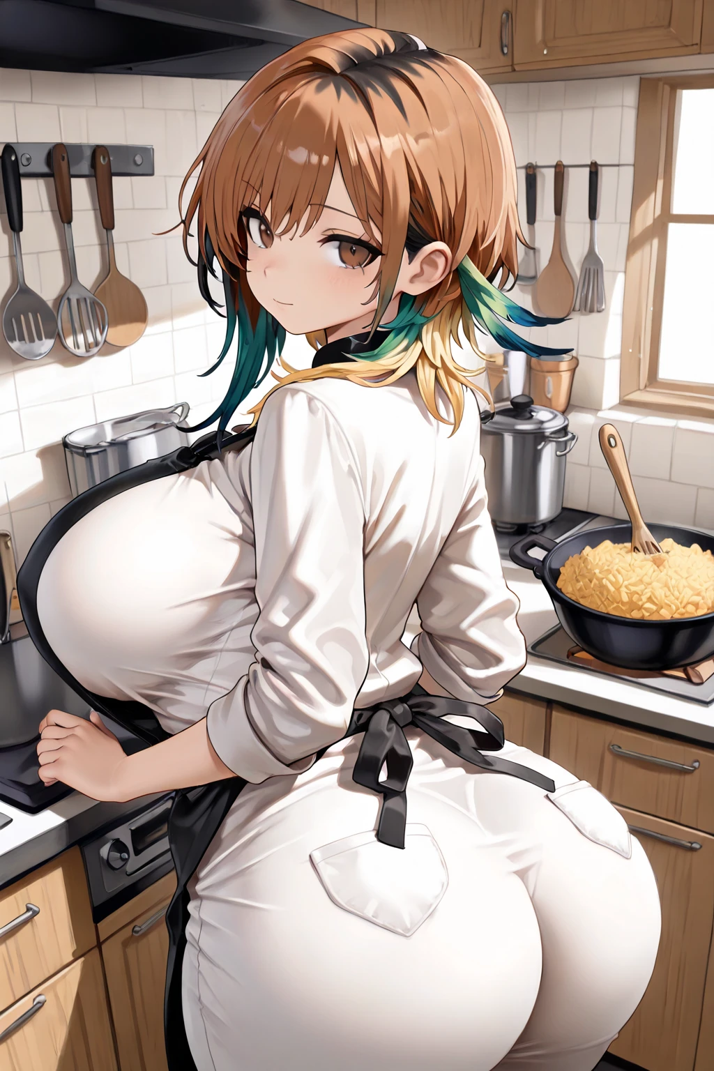 1 girl, alone, girl and tank, nishizumi miho, brown eyes, brown hair, short hair, (sailor suit:1.4),indoors, Cafe、very big breasts、expose one's chest、bare one's chest、put the chest on the tray、nipples are transparent、blush、embarrassing、scared face、in trouble、confused face、A lot of milk comes out of the nipples、Breast milk squirts out of the nipples、very short skirt、micro mini skirt、The shape of a woman's private parts is clearly visible