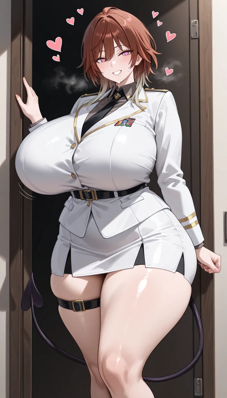 1 girl，high school girl，High-cut underwear，((Low - Angle，pointybreasts，topless，the camera is between the thighs，angle of view of ceiling，very elaborate white panties，pubic hair，Black knee-high tights，cameltoe))，（Angle where you can see inside the skirt:1.7、from directly below:1.7），((highest quality, Brilliant,8K, masterpiece :1.3)), (realistic, photorealistic:1.4),((brown skin)),（Very fine and beautiful skin,Black gal）,blonde, Black gal，,Super detailed,cinematic lighting, detailed light, best shadow, dynamic angle（from directly below:1.1）,between the legs:1.5，Elaborate panties（high leg pants:1.1）,(super big breasts:1.6), plump thighs, mini skirt（pleated skirt），indentation:1.5，skirt lift,，inside the classroom