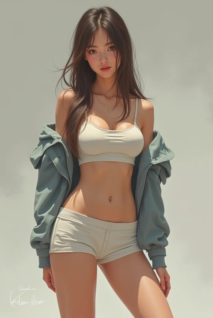 Raw photo, candid, textured skin, dynamic pose, 1girl, slender body, long hair, pale skin, Korean, freckles, smiling, hoodie, tight panties, camel toe, (thick thighs:1.2), (wide thigh gap:1.3), rooftop, photorealistic, best quality, 8k, masterpiece