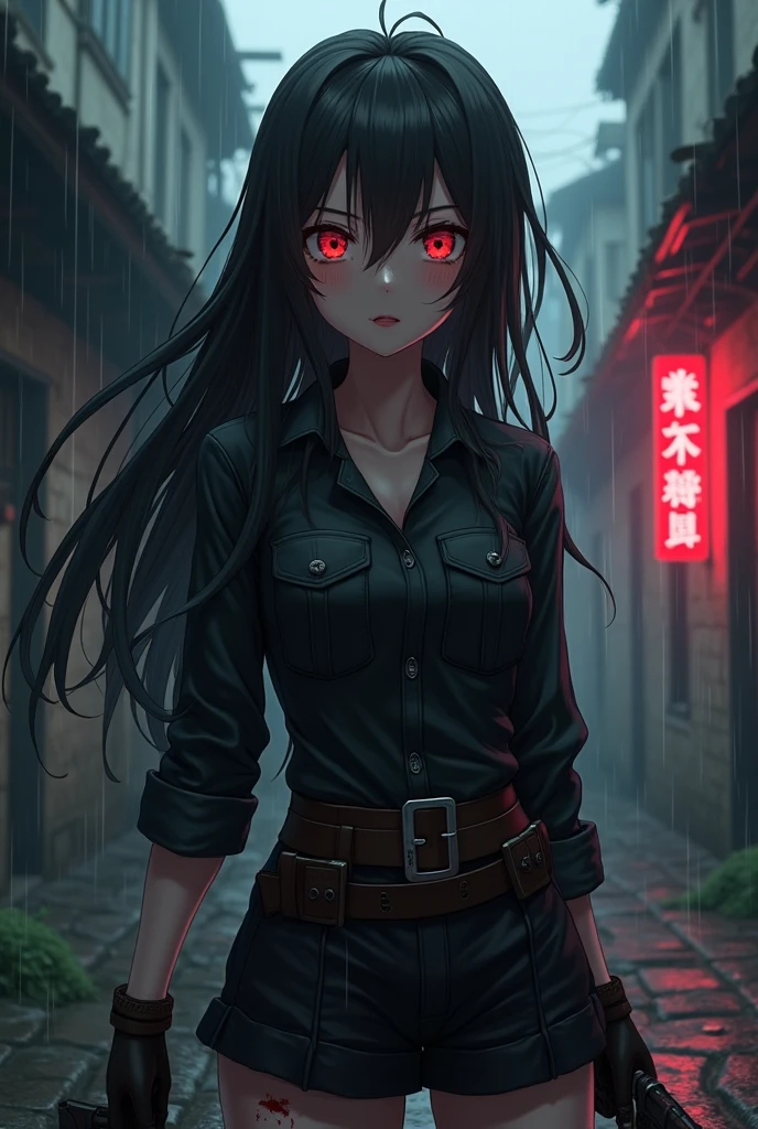 Zombie World，Wasteland style，Doomsday style，Blood，Blood，沾满Blood的衣服，Zombie girl，Zombie girl，fester，rot，ruins背景，ruins背景，City背景，Zombie background，Horror backgrounds，City街道上的丧尸女孩，Close-up above the waist，Light and Shadow，illumination，ruins，City，Modern City
