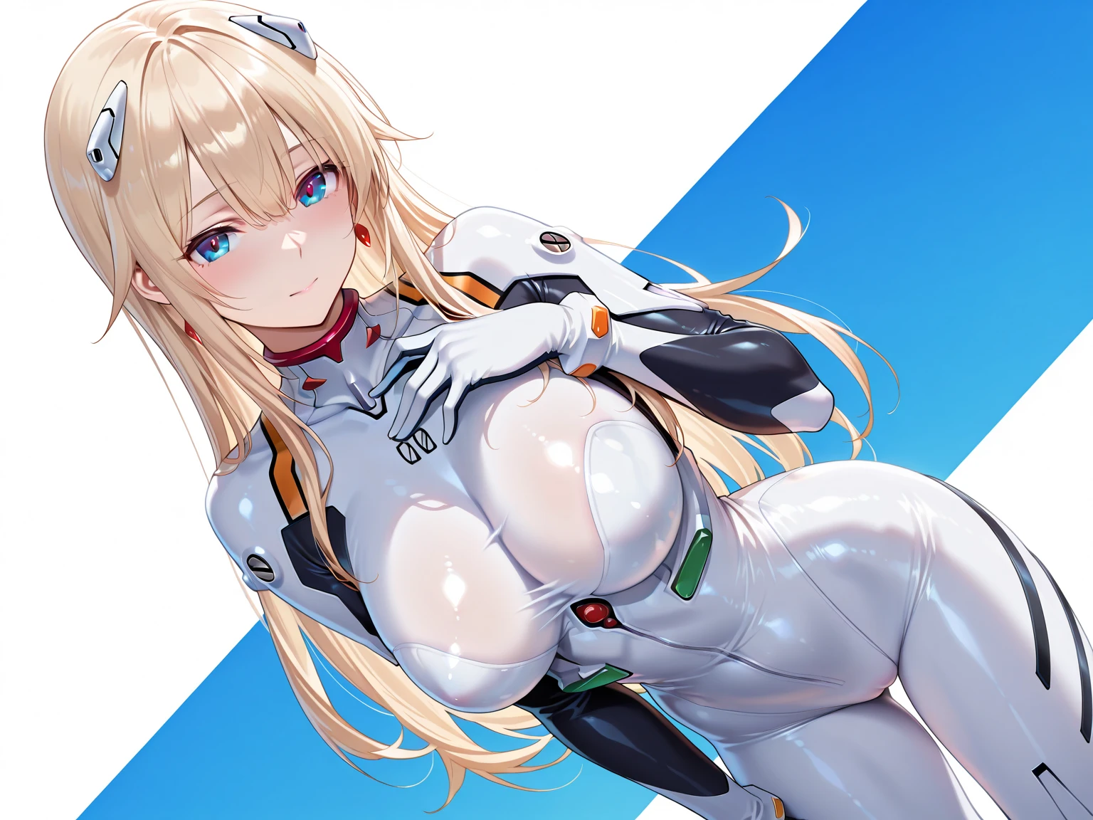 masterpiece, best quality, very aesthetic, absurdres, 1girl, mature_lady,(cum_on_body:1.2),neon genesis evangelion, rebuild of evangelion, white bodysuit,pilot suit,interface headset,turtleneck,,touhou, kirisame_marisa, blonde_hair, eyelashes, hair_between_eyes, hair_bow, long_hair, sidelocks, single_braid, very_long_hair, yellow_eyes, black_hat, hat, hat_bow, witch_hat,,in bathroom,blur background,background defocus,