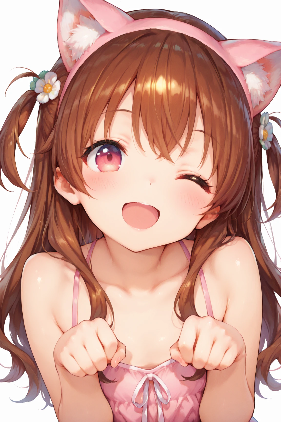 ((masterpiece, best quality)), high resolution,ultra detailed,8k,16k,detailed background, perfect lighting,detailed beautiful eyes, 1girl,solo,nsfw,embarrassed,blush,steam,sweat,in heat,(happy smile),look at viewer,face focus,(from above,front view:1.2),upper body,seductive eyes,fisheye lens,be breathless,((nude,cleavage,naughty smile,leaning forward,hands on knees))
,kawaii,teenage,short stature,short body,medium breast,nicenature
,brown hair,gray eyes,short twintail,seaside beach,sky